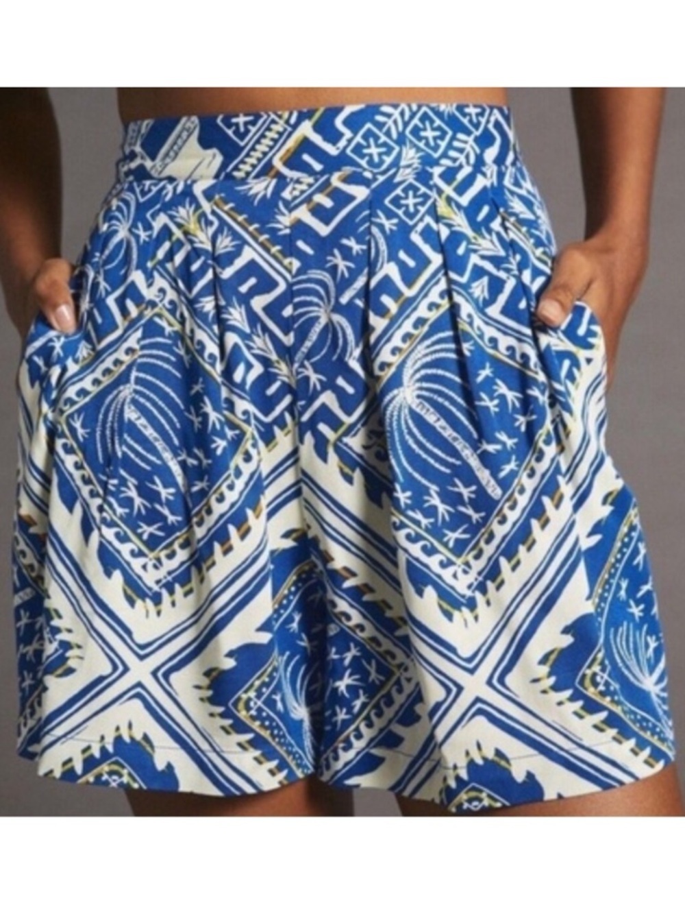 EUC Anthropologie Cory Lynn Calter Everly Blue Palm Tree Motif Size XS
